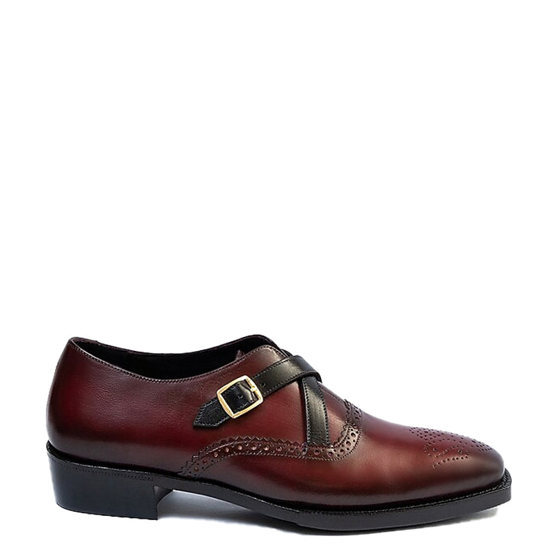 Luxury Design Pure Leather Single MonkStraps Shoe Burgundy
