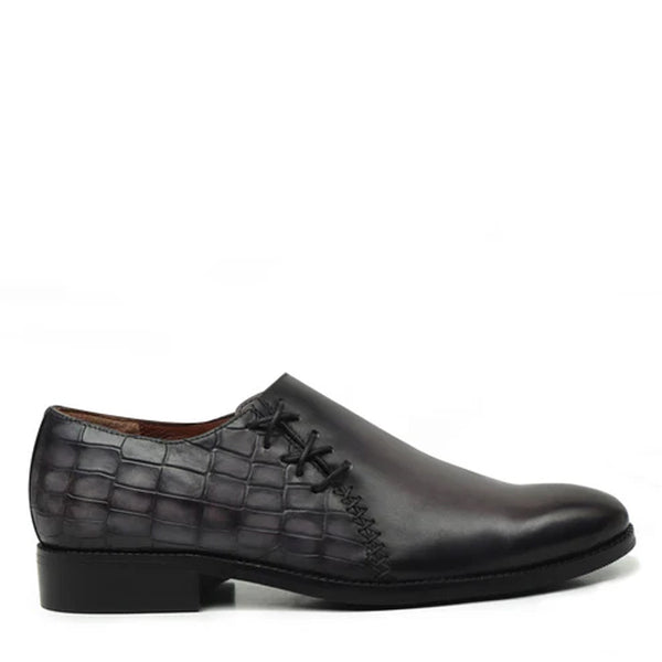 Leather Croco Lace Up Oxford Shoes