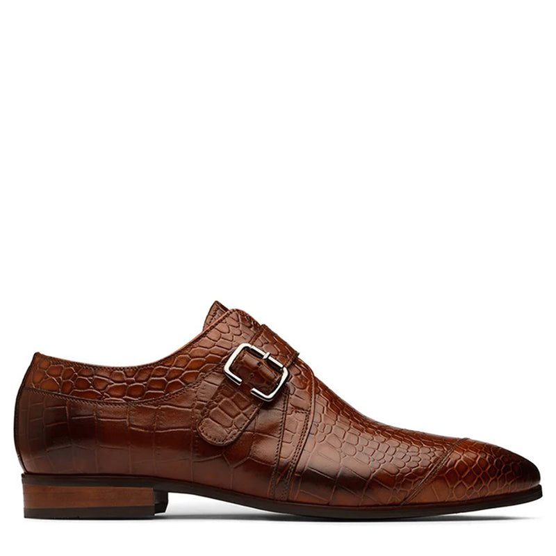 Crocodile Print Leather Single MonkStraps Shoe Brown