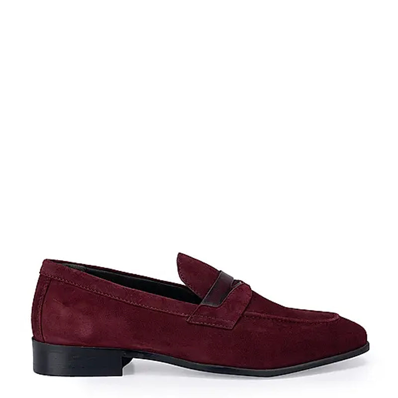 Classic Burgundy Suede Leather Penny Moccasins Loafer