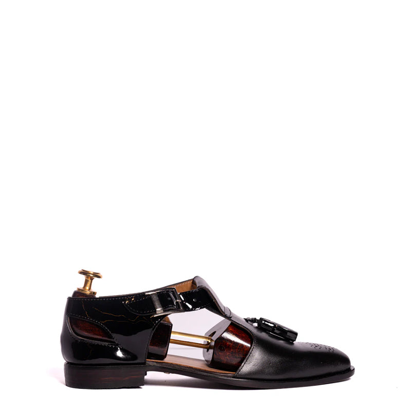 Back Strap Leather Comfort Pathani Black Sandal