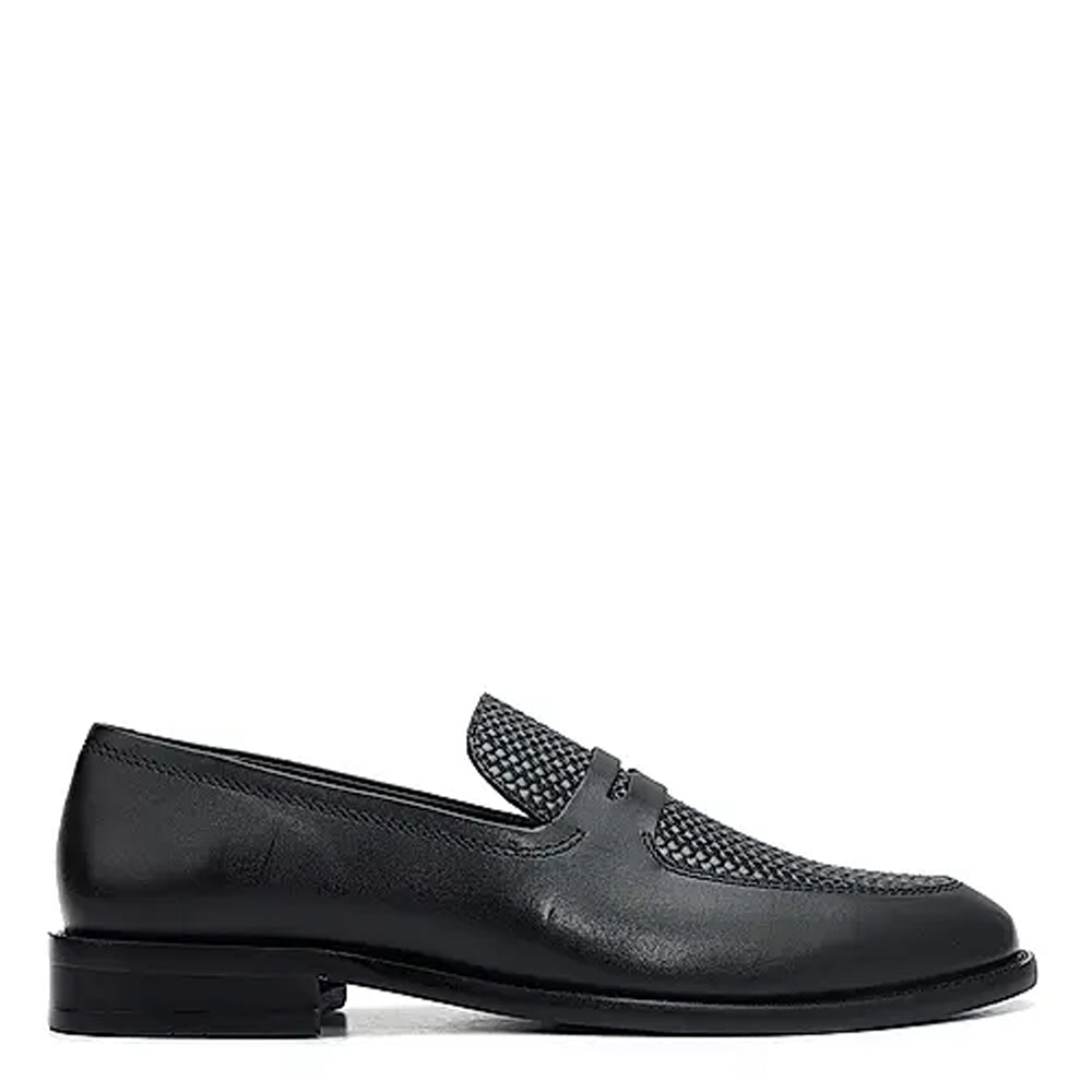 Men Handmade Textured Leather Formal Black Loafer