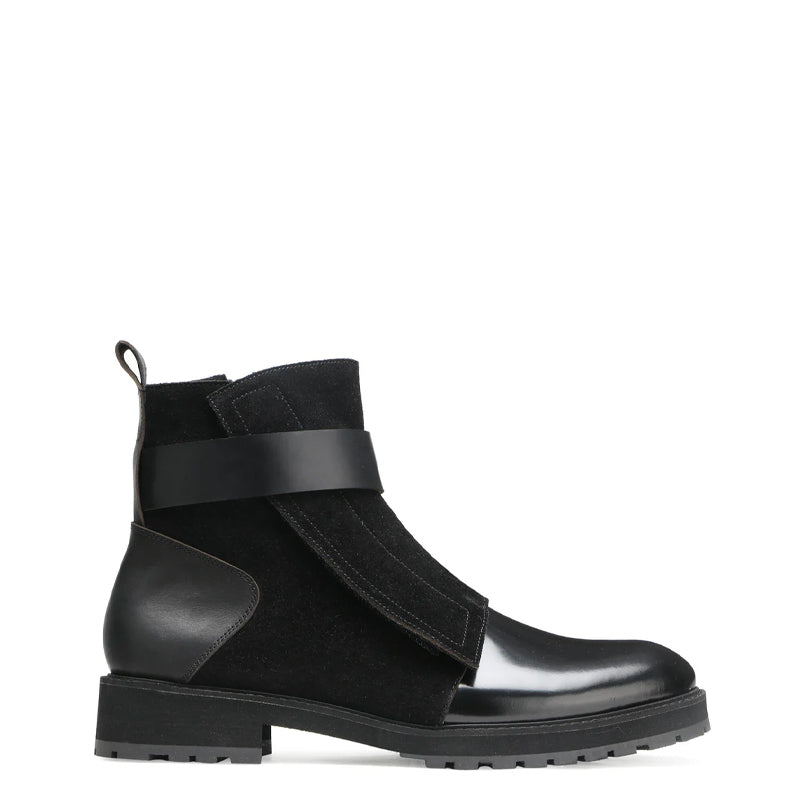 Luxury Design Handmade Suede Leather Side-Zipper Boot Black