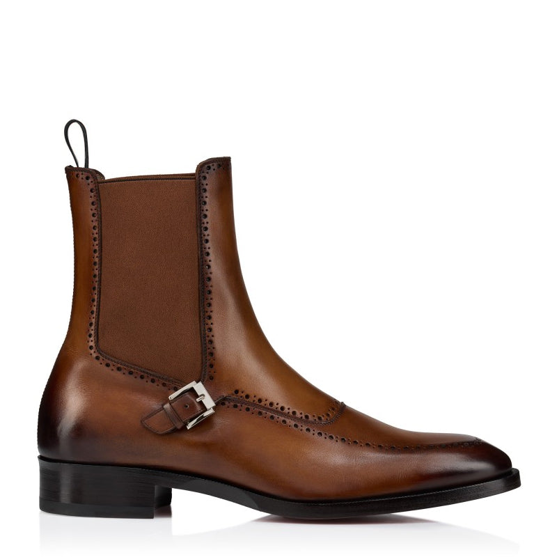 Men\'s Tan Leather Lace-Up Ankle Boots with Buckle Strap Men main image 4
