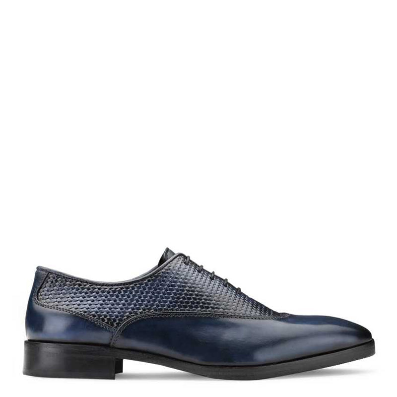 Men Dual Textured Solid Leather Oxford Shoe Blue