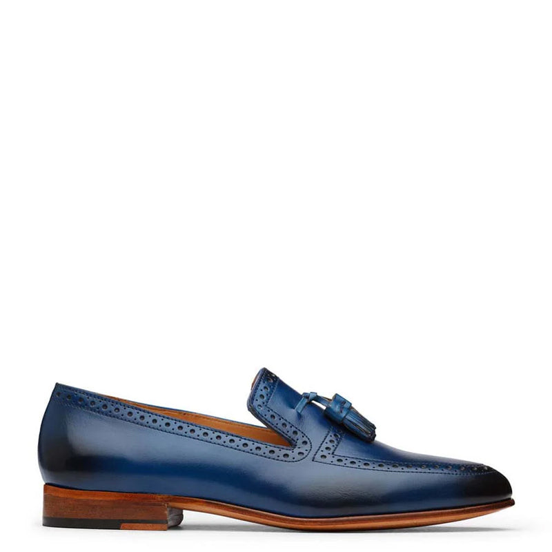 Classic Design Pure Leather Tassel Blue Loafer