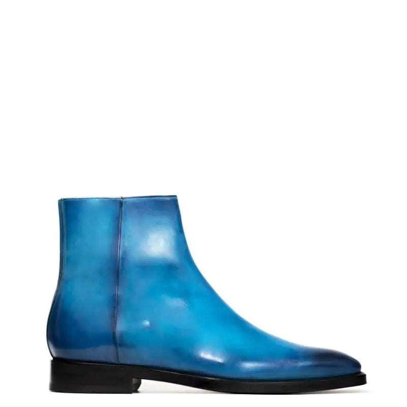 Men Solid Shiny Leather Side Zipper Black Boot