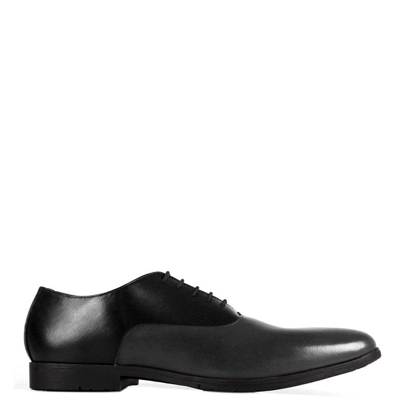 Plain Shiny Leather Black and Grey Oxford Shoe For Men