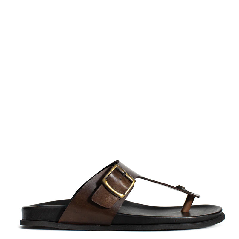 Men Slip-On Leather Brown Buckle Sandal