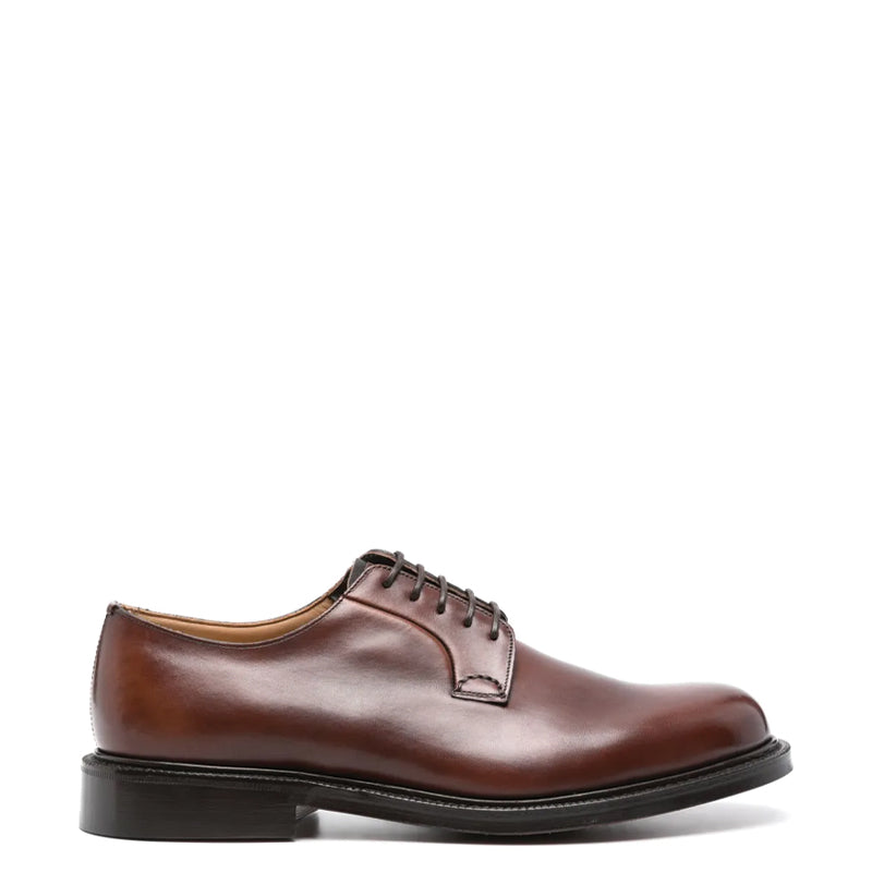 Plain Polished Leather Derby Formal Shoe Brown