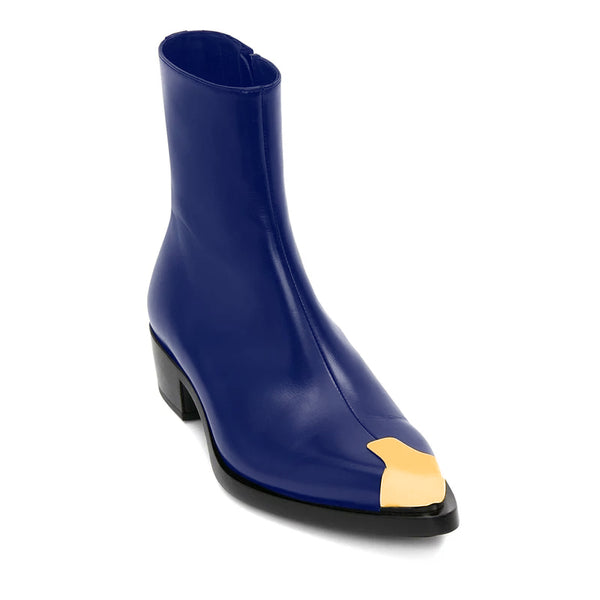 Punk Leather Boots Golden Toe