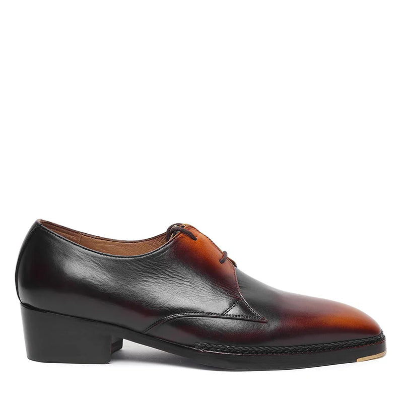 Pure Leather Cuban Heel Formal Derby Shoe Tan/Burgundy/Black