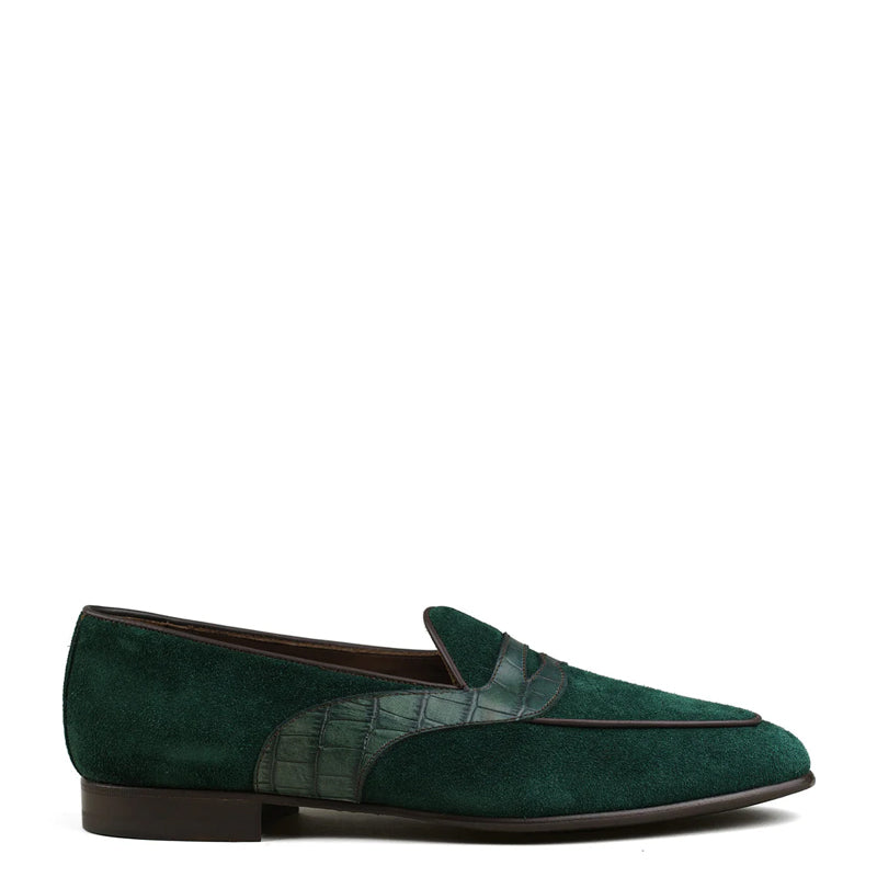 Belgian Penny Loafer Green Shoe For Men