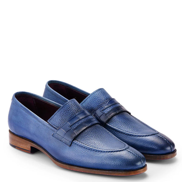Men Split Toe Leather Loafer Purple Shoe