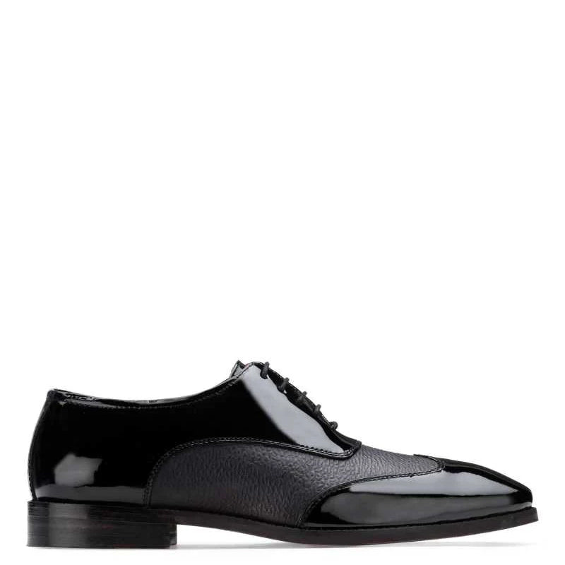 Dual Texture Patent Shiny Leather Oxford Black Shoe