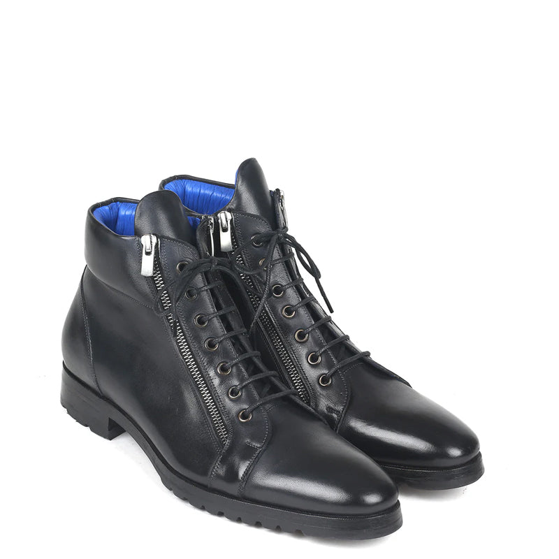 Men Custom Handmade Leather Side Zipper Ankle Boot Black