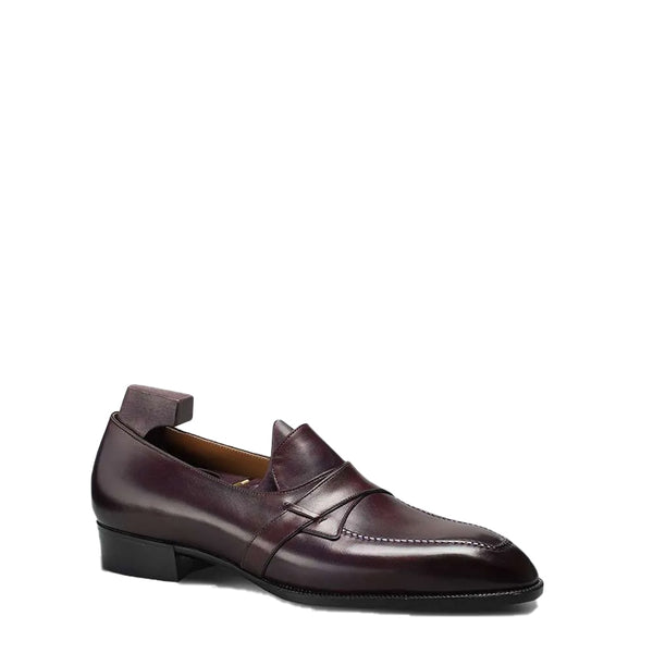 Handmade Burgundy Shiny Leather Loafers For Men
