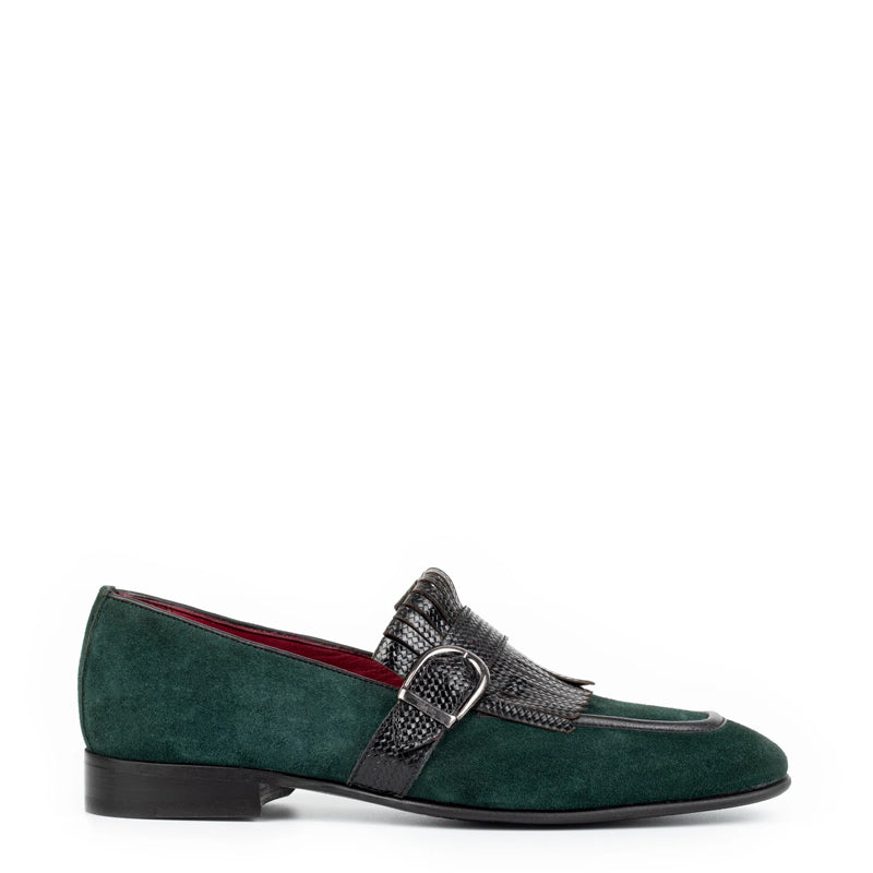 Suede Handmade Leather Single Monk Straps Green Shoe display picture 1
