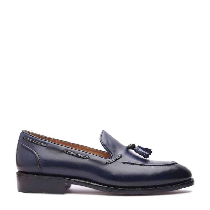 Classic Handmade Solid Leather Tassel Loafer Blue