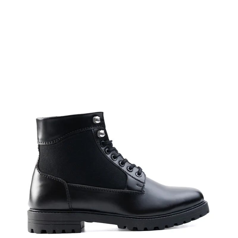 Luxury Mid Top Solid Leather Ankle Boot Black