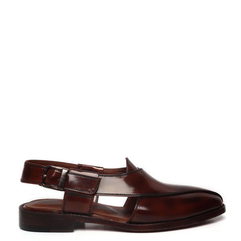 Leather Handmade Cross Strap Peshawari Black Sandal