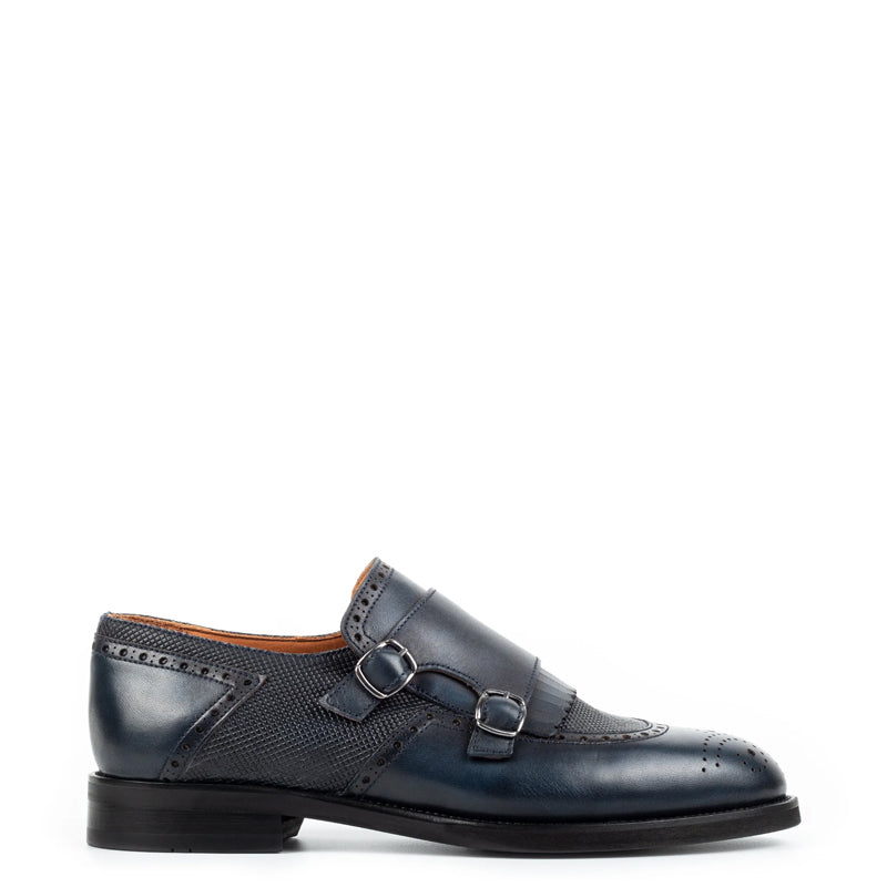 Luxury Design Leather Stylish Double Monk Shoe Blue