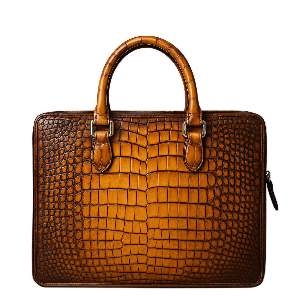 Men s Original Luxury Brown Crocodile Leather Briefcase Bag