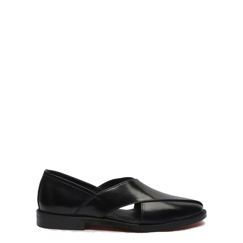 Shiny Leather Closed Comfort Peshawari Black Sandal