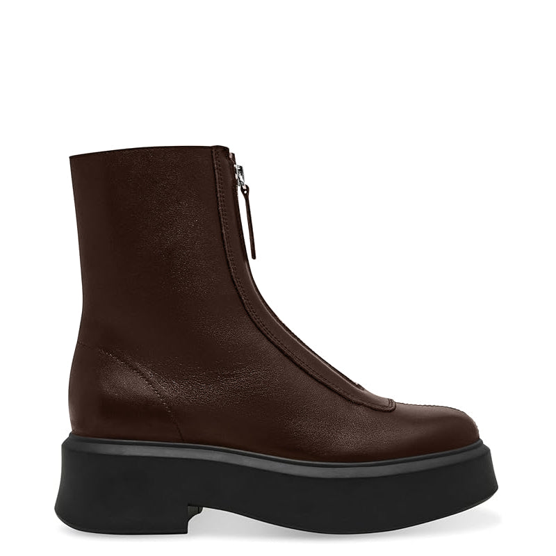 Premium Row Zipped-Front Leather Brown Ankle Boot