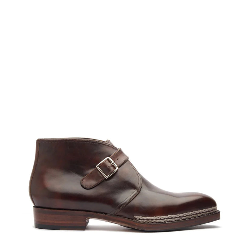 Premium Leather Single Monk Chukkas Boot Brown