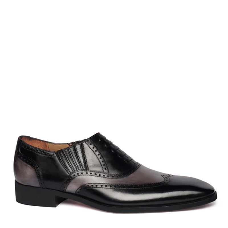 Leather Square Toe Lace-Up Oxford Black Grey Shoe