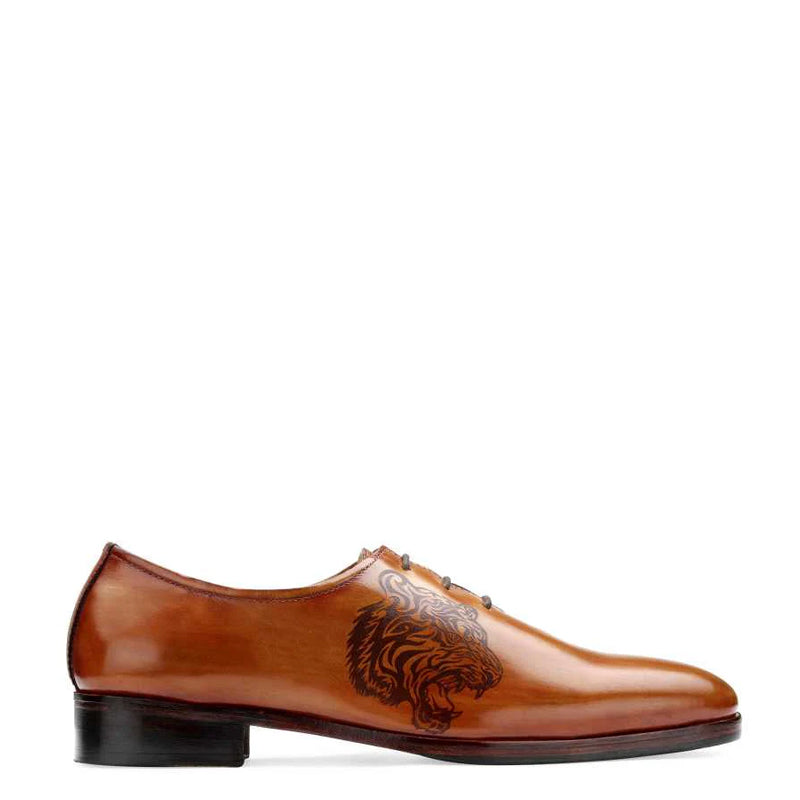 Classic Wholecut Shiny Leather Plain Oxford Shoe Tans