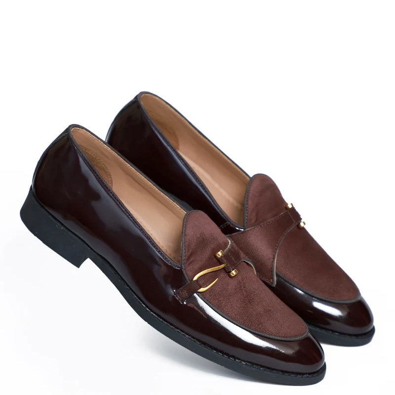 Patent Handmade Leather Brown Loafer For Men display picture 2