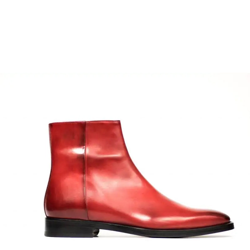 Men Solid Shiny Leather Side Zipper Black Boot