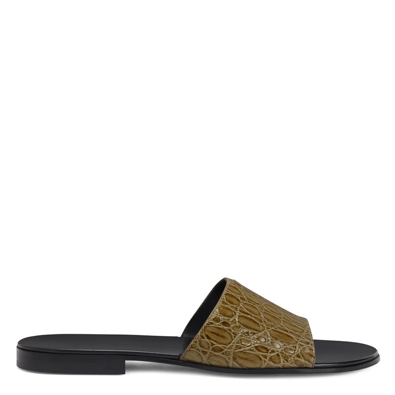 Pure Leather Croco Textured Brown Sandal