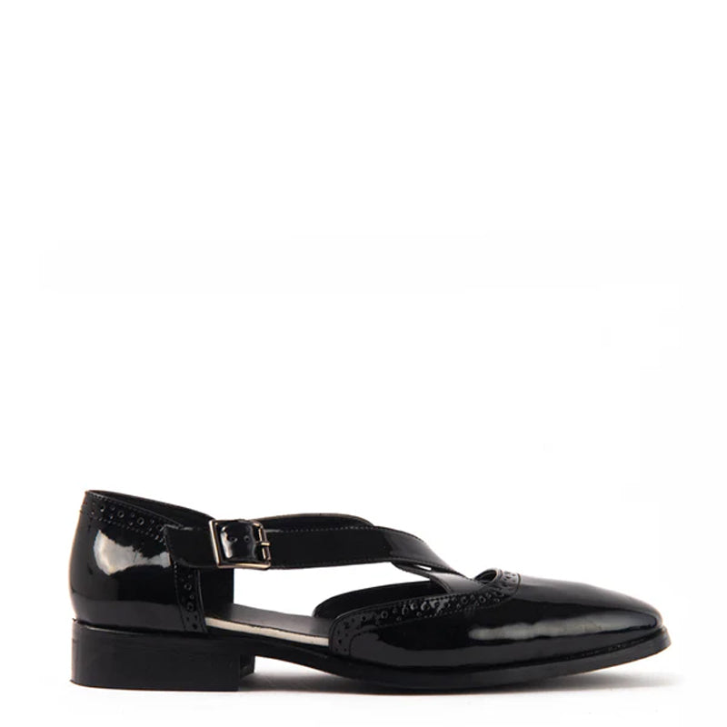 Patent Classic Leather Peshawari Black Sandals