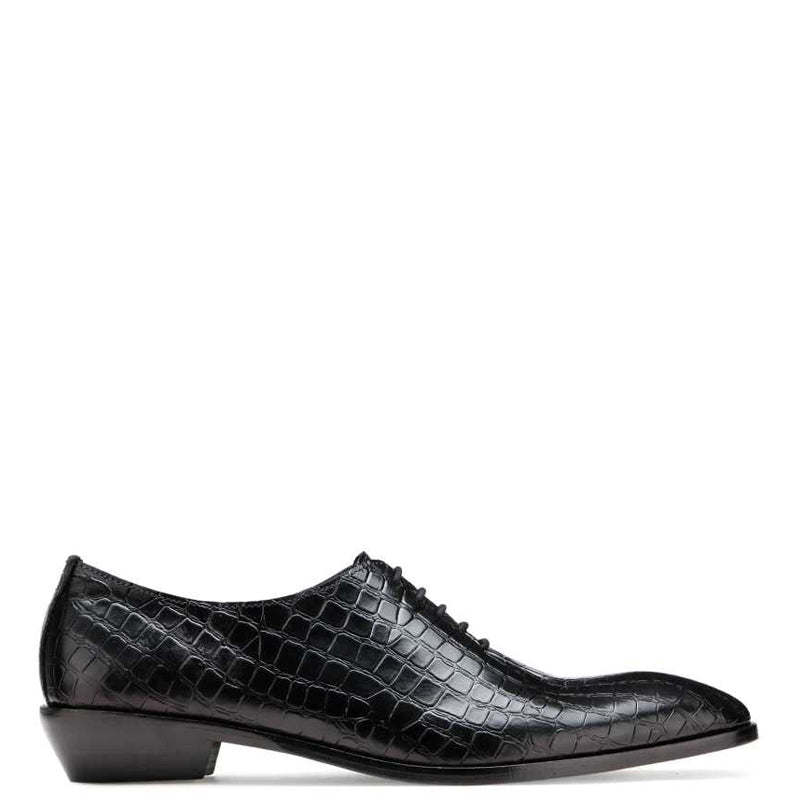 Men Handmade Croco Texture Leather Oxford Black Shoe