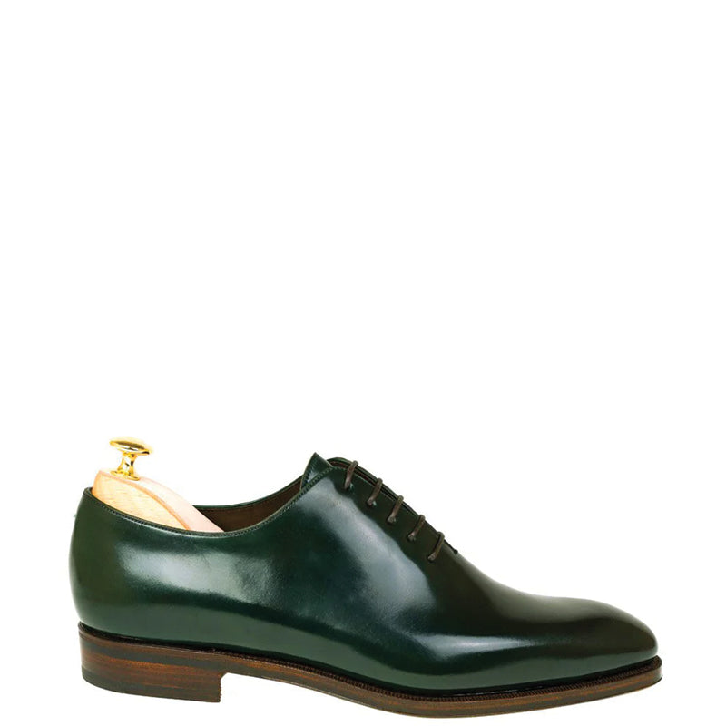 Men Wholecut Plain Shiny Leather Oxford Shoe Green