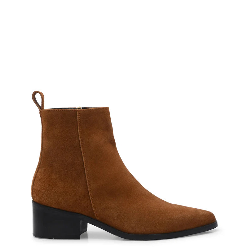 Suede Leather High Heel Side-Zipper Boot Tan