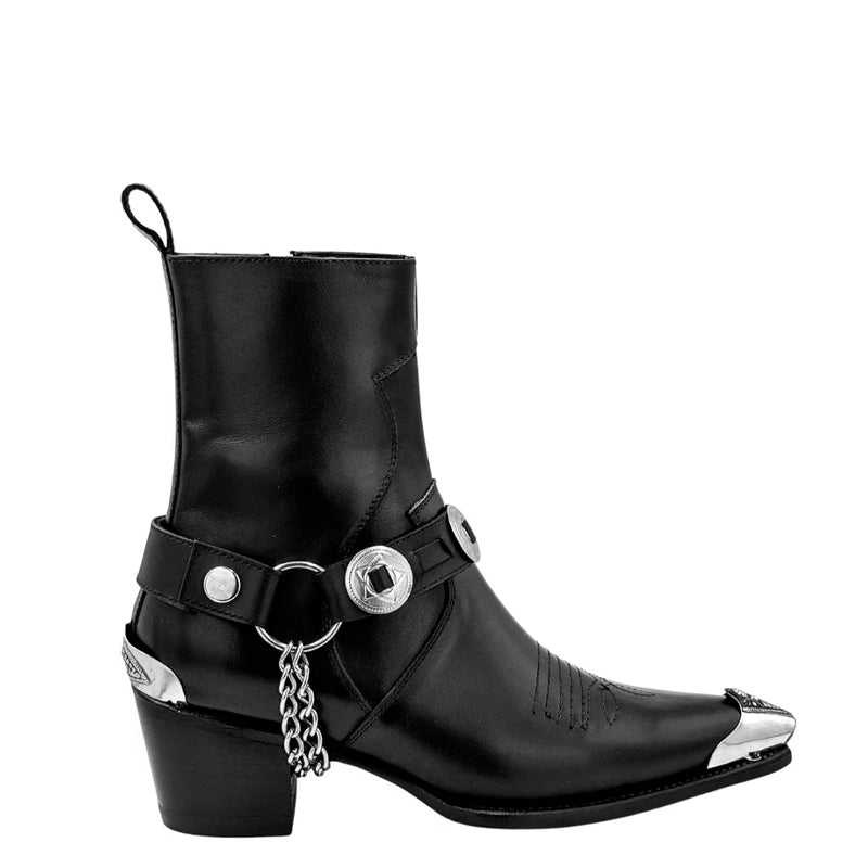 Luxury Leather Metal Toe Cap Cuban Heel Leather Boots