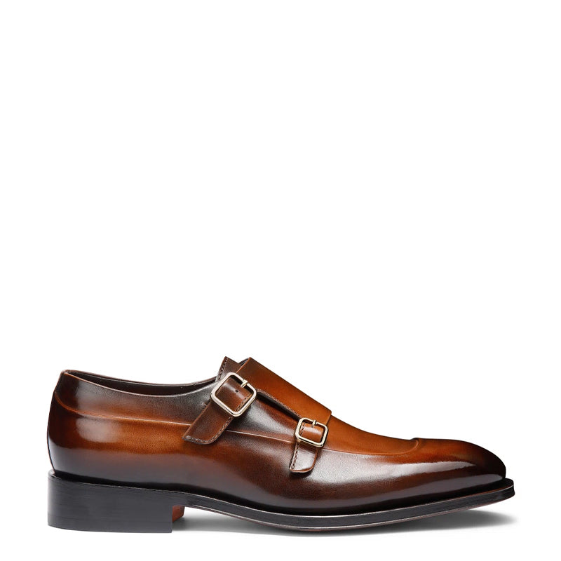 Men Cap-Toe Double Strap Brown Monk Shoe