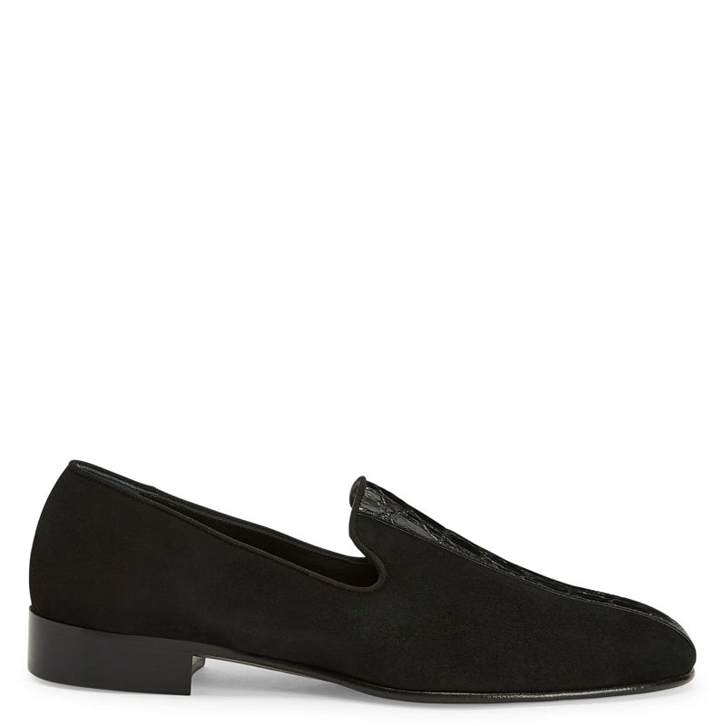 Croco Upper Suede Leather Black Loafer