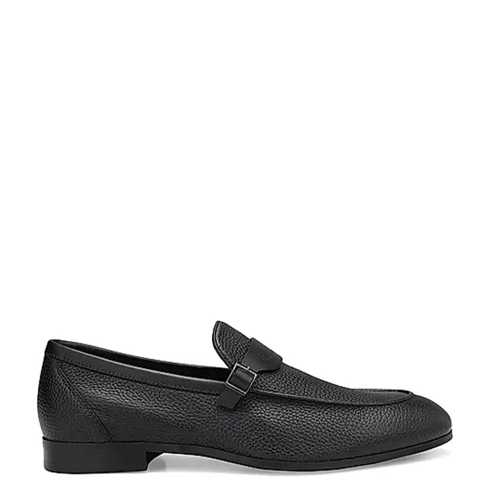 Pure Leather Stylish Black Loafer With Side Buckle
