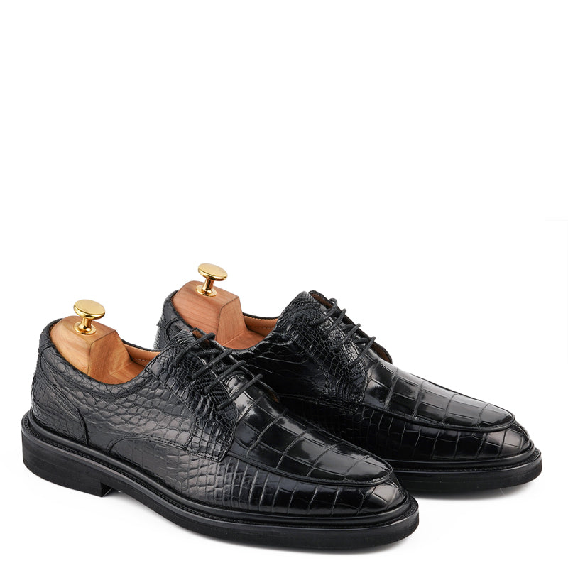 Premium Leather Textured Derby Black Shoe