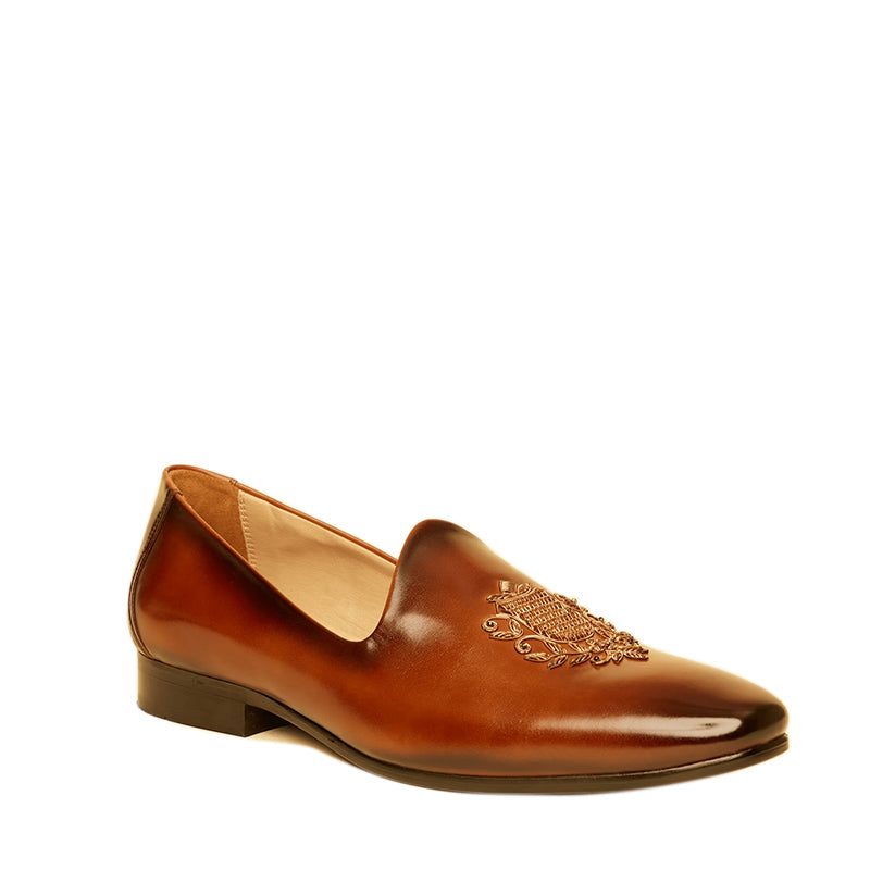 Embroidered Classy Leather Slip-On