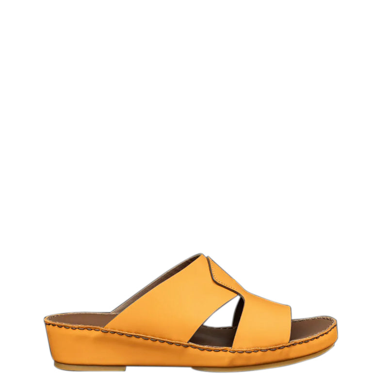 Open Toe Accented Leather Comfort Arabic Yellow Sandal