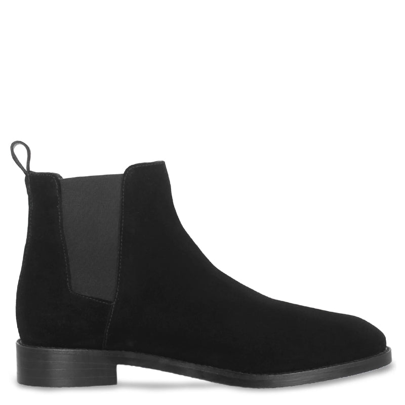 Men Solid Suede Leather Chelsea Boot Black