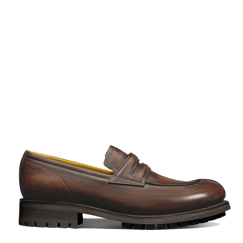 Men's Leather Round-Toe Penny Loafer in Chunky Sole