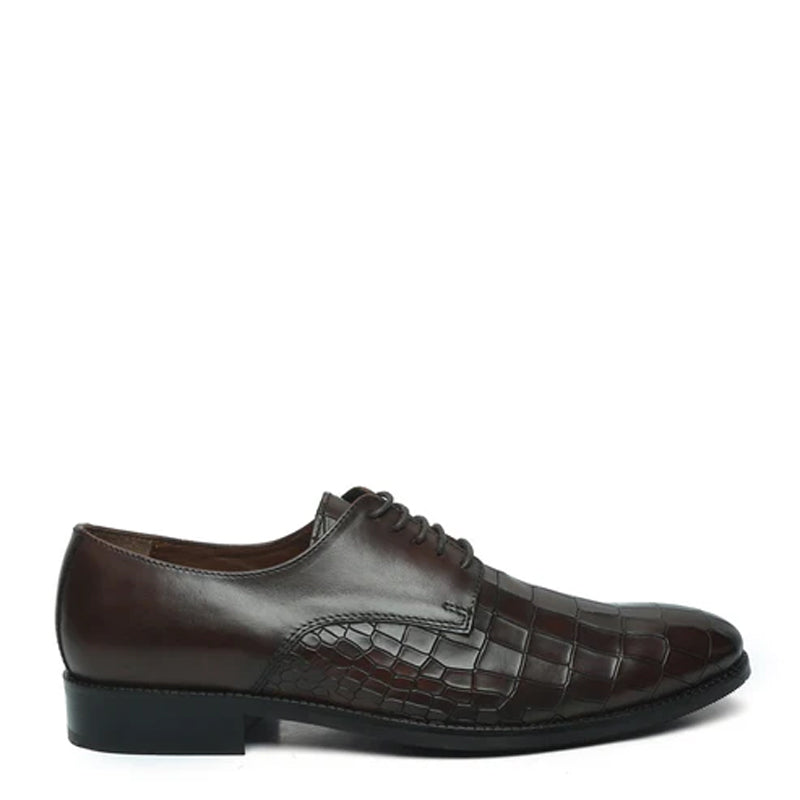 Croco Print Lace Up Leather Derby Shoe Black