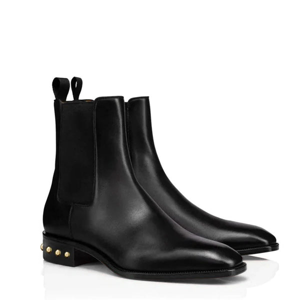 Coal Leather Gold Studded Chelsea Boots